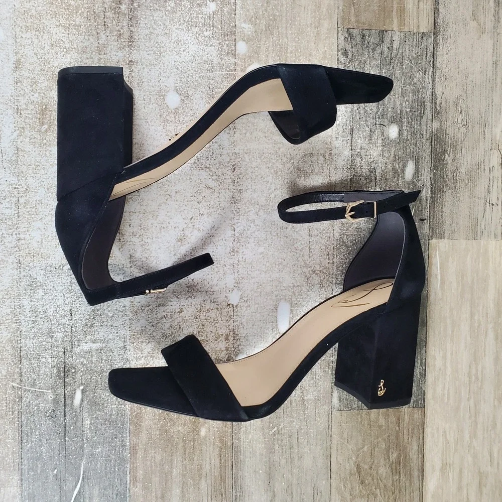 Sam Edelman Daniella Womens Sandal Sz 10 M Black Suede Ankle Strap Block Heel